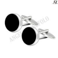 ANGELINO RUFOLO Cufflink(คัฟลิงค์) ดีไซน์ Black Onyx-Swipe to Switch กระดุมข้อมือคัฟลิ้งโรเดียมคุณภาพเยี่ยม ตัวเรือนสีเงิน ประดับตกแต่งด้วย Black ONYX (นิลดำ)