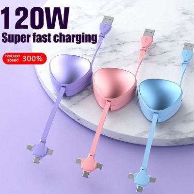 3 In 1 Fast Charging Retractable Portable Micro USB Type C Charging Cable 6A 100W For IPhone Xiaomi Samsung Phone Holder
