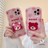 ☽ เคสโทรศัพท์มือถือนิ่ม ขอบโค้ง ลายการ์ตูนหมีสตรอเบอร์รี่น่ารัก 3D กันกระแทก แวววาว สร้างสรรค์ สําหรับ iPhone 11 14 12 13 Pro Max XR X 7 8 6s 6 Plus XS Max SE 2020