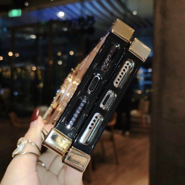 เคสใหม่-oppo-reno10-pro-10pro-5g-2023แฟชั่นเคสแข็งกันแรงกระแทกสี่เหลี่ยมด้านตรง-reno10-5g-พร้อมขายึดพลอยเทียม