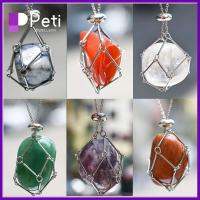 PETI JEWELLERY สีเงินสี สร้อยคอกรงยึดคริสตัล ทองแดงทองแดง สามารถเปลี่ยนได้ สร้อยคอตาข่ายโลหะคริสตัล ของขวัญที่สร้างสรรค์ อุปกรณ์เสริมสร้อยคอ สร้อยคอใส่หิน ผู้หญิงผู้ชาย