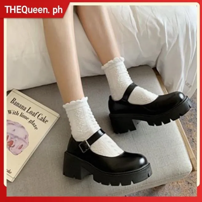 COD】JK Women Student Korean Lolita High-heel Black Straight Buckle Mary  Janes Wild Style Jk/Lolita Thick Bottom Mule Shoes | Lazada PH