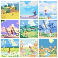 【hot sale】 ♞ B02 20x20 30x30 40x40cm Framed DIY PBN Children Digital Painting By Numbers on Canvas little girls