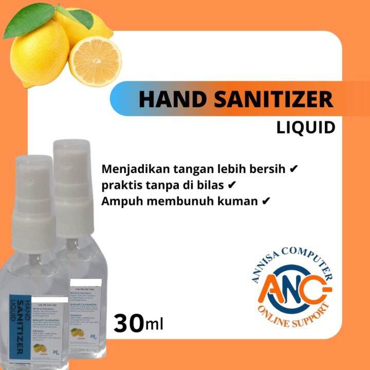 Hand Sanitizer spray liquid aroma lemon / 30ml / Botol gepeng / cair