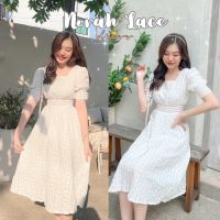 ✚☞ ✨พร้อม่ง ♡︎Norh lce dress⁣♡︎⁣ ชุดเดรีขาว ลายปัก มีซิบหลัง ชุดลูกไม้ ชุดไปทำบุญ/