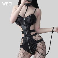 WECI จั๊มสูทสีดำเซ็กซี่เปิดเป้า,บอดี้สูทหนังชุดบอดี้สูทกางเกงแนบเนื้อสำหรับผู้หญิงยางเครื่องแต่งกายเต้นรำเสาชุดชั้นใน