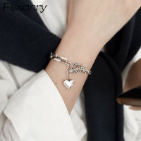 FOXANRY 925 Sterling Silver Splicing Chain Bracelets Fashion Hip Hop Vintage OT Buckle Design LOVE Heart Birthday Party Jewelry