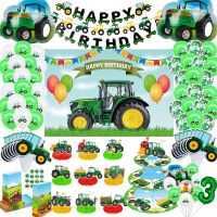 【hot】◄❄  Tractor Theme Decoration Excavator Birthday Plate 1st 2 Supplies