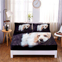 Lovely Dog Digital Printed 3pc Polyester Fitted Sheet Mattress Cover Four Corners with Elastic Band Bed Sheet Pillowcases