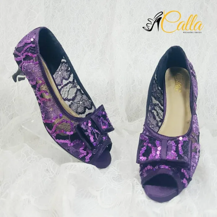004 Calla Shoes | Sepatu Pesta/Wedding Wanita Hak 5 cm Brokat Ungu - Ungu,  35 | Lazada Indonesia