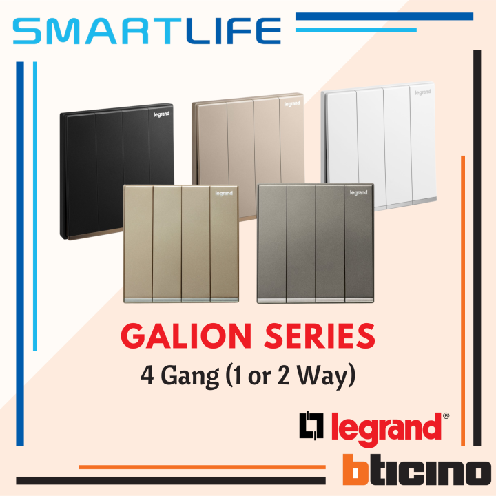 Bticino Galion 16AX 250V 4 Gang 1 or 2 Way Light Switch with Cover
