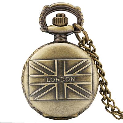 นาฬิกาควอทซ์ขนาดเล็กลายธงโบราณลอนดอนอังกฤษอังกฤษของขวัญจี้สร้อยคอสายโซ่นาฬิกาผู้ชาย Relogio De Bolso