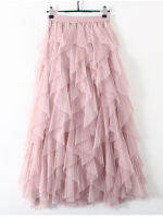 【CW】TIGENA Tutu Tulle Long Maxi กระโปรงผู้หญิงแฟชั่น2023เกาหลีน่ารักสีชมพูสูงเอวกระโปรงจีบตาข่ายหญิง Lady Aesthetic Faldas