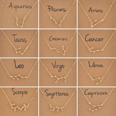 Cardboard Star Zodiac Sign 12 Constellation Necklaces Crystal Charm Chain Choker Necklace for Women Birthday Jewelry Gift Headbands