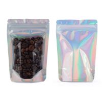 100pcs Reclosable Stand Up Zip lock Plastic Bag Clear Front Hologram Aluminum Foil Storage Bag Smell Water Proof Zipper Pouches Food Storage Dispenser