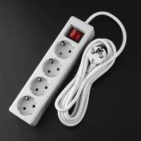 EU Standard German Type Power Strip 345 Sockets in a Row Flat Adapter Light Switch with Surge Protector Extension Cable