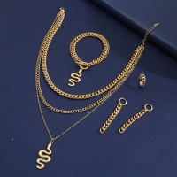 【CW】 New serpentine four-piece set creative wedding ring earring bracelet necklace wholesale