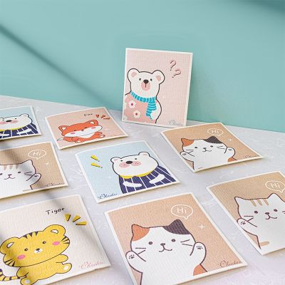☸► 6PCS Swedish Dish Cloth Cat Reusable Wood Pulp Cleaning Cloth Quick-Drying Washable Cleaner Wipes Household Absorbent kitchen