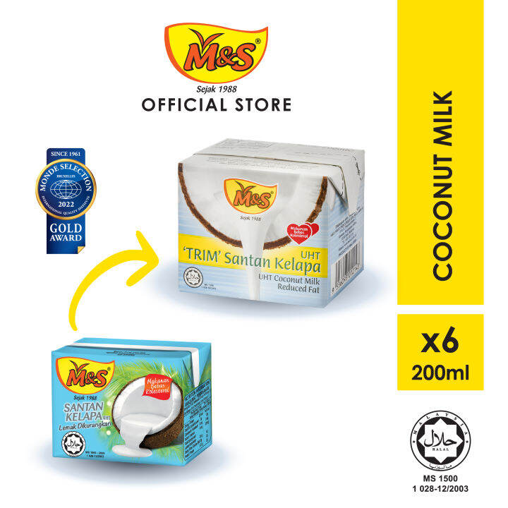 M&S TRIM Coconut Milk (Reduced Fat) 200ml x 6 packets Lazada