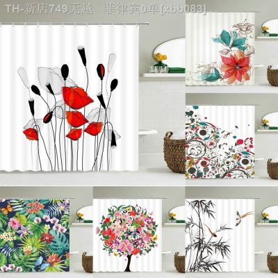 【CW】☌┋  Printed Fabric Shower Curtains Polyester With Hooks Curtain 240X180