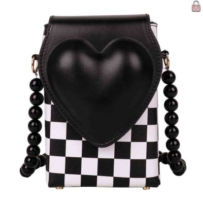{ราคาต่ำสุด}Fashion Heart Flap Shoulder Bag for Woman PU Leather Handbags Phone Wallet