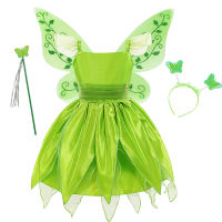 Little Fairy Princess Girls ชุด Tinkerbell เด็กทารกคอสเพลย์ Green Leaf เสื้อผ้า Wing Headband Wand Performance Vestidos...