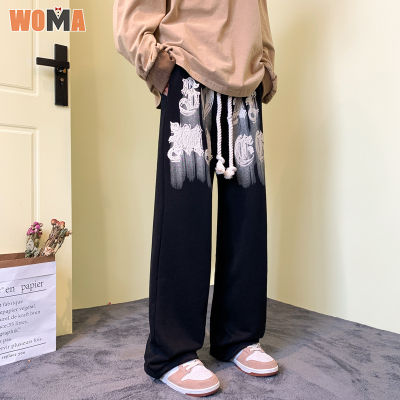 WOMA กางเกงผู้ชายวินเทจกราฟฟิตี กางเกงขายาวลำลองผู้ชายพิมพ์ลายตัวอักษร กางเกงกีฬาผู้ชาย กางเกงขากว้างสไตล์เกาหลี กางเกงผู้ชาย