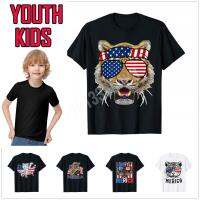 2023 new100 Cotton Youth Kids Tiger American Flag Sunglasses Patriotic 4th Of July T-Shirt Family Tops Boy Girl Tee