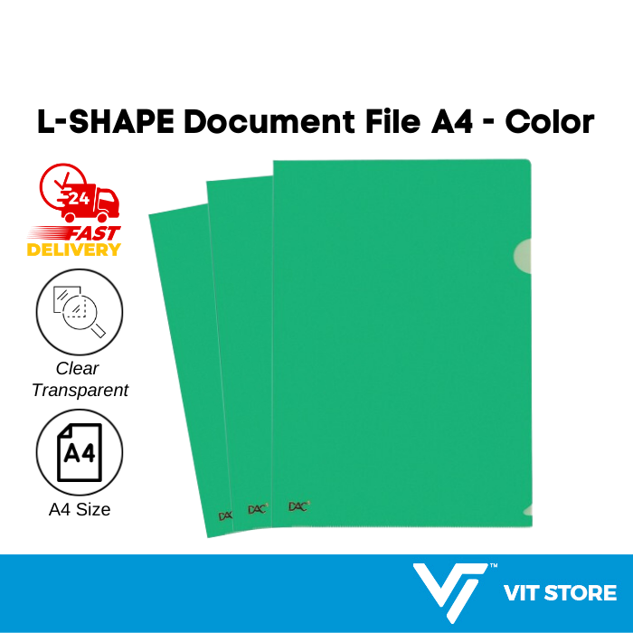 High Quality A4 LShape Folder PP Transparent (Green) Document Holder File A4 Size Lazada