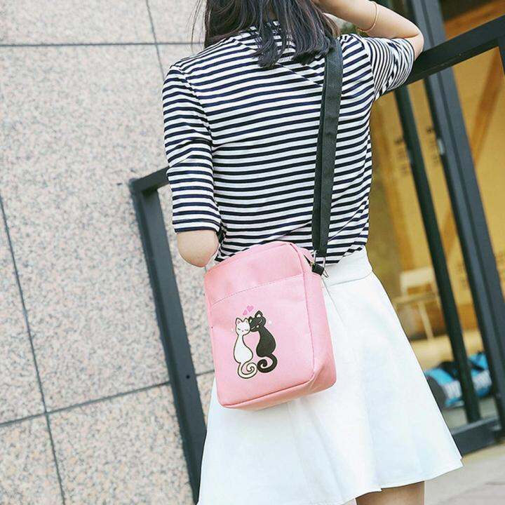 4pcs-ถุงเท้าลายแมวน่ารักน่าเอ็นดูพิมพ์กระเป๋าเป้ผ้าใบแบบใช้ได้ทุกเพศ-preppy-chic-กระเป๋านักเรียน