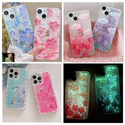 Floral Luminous Sand Glitter Flowing Water Liquid Case For OPPO OPPO Reno 3 5 6 7 8 9 Lite SE Z Pro 5G Soft Transparent Cover Phone Cases