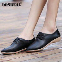 DOSREAL ผู้หญิงรองเท้า Oxford รองเท้ารองเท้าหนังแท้รองเท้าหนัง Lace Up Soft Sole รองเท้าสีขาว PLUS ขนาด 35 -45