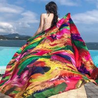 【Ready】? Shawl female summer wild seaside beach scarf with sunscreen summer Korean ethnic style oversized scarf scarf