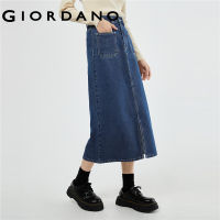 GIORDANO Women Skirts Mid Rise Split Front Long Denim Skirts Multi-Pocket Quality Simple Fashion Casual Denim Skirts 13463662 105