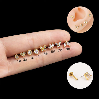 F136 Titanium Rod เจาะ Labret Stud Horse Eye ผีเสื้อ CZ ใส่ Push-Pin Lip ต่างหู Lobe Stud Helix Conch Body เครื่องประดับ16G