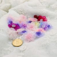 40pcs/Lot 2cm Mix Colors Beaded Organza Flowers Handmade Mini Small flower head for Scrapbook Wedding Candy Gift Box Decoration