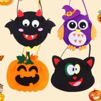 DFIG ผ้าไม่ทอ ถุงขนมฮาโลวีนแบบทำมือ ค้างคาวผีผี แบบพกพาได้ DIY Trick or treat BAG สร้างสรรค์และสร้างสรรค์ นกฮูกนกฮูก อนุบาลอนุบาล