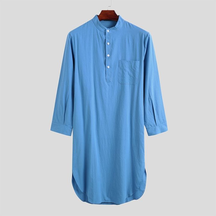 breathable-kaftan-night-เสื้อมุสลิมแบบดั้งเดิมเสื้อผ้าแขนยาว-henley-nightgown-men-s-nightshirt-มุสลิม-robes