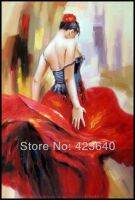 สเปน Flamenco Dancer ภาพวาดสีน้ำมันบนผ้าใบภาพกระโปรงสีแดง Latina ผู้หญิงสำหรับตกแต่งบ้าน