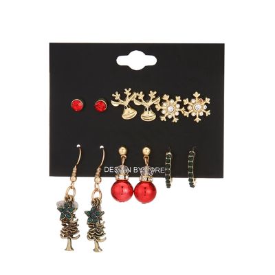 Trend Christmas Earrings Set Female Christmas Tree Elk Snowflake Earring Fashion Christmas Stud Earring Jewelry Gift