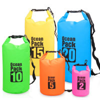 กระเป๋ากันน้ำ PVC (3L/5L/10L/15L/20L/30L) เดินทางตกปลากลางแจ้งว่ายน้ำดำน้ำการบีบอัดเก็บเรือคายัคกระเป๋าเป้สะพายหลัง