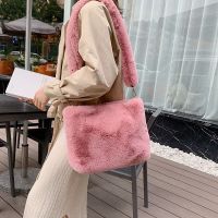 ZZOOI Simple Furry Ladies Messenger Bags Casual Tote Purse Faux Fur Handbags for Women Soft Plush Large Capacity Female Shopping Bags