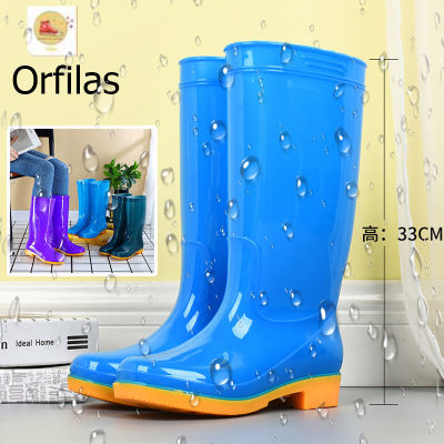 Orfilas 33 ซม.แฟชั่นผู้หญิงรองเท้าฝนรองเท้า mid-tube ผู้หญิงรองเท้าน้ำรองเท้าแฟชั่นป้องกันแรงงานซี่โครงด้านล่าง รองเท้าบูทกันฝนสำหรับผู้หญิง