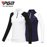 PGM Female Outdoor Long-sleeved Golf Shirts Zipper Collar Sports Jersey Patchwork Polo Tops Ladies Quick-drying Slim T-shirts Breathable Sportswear