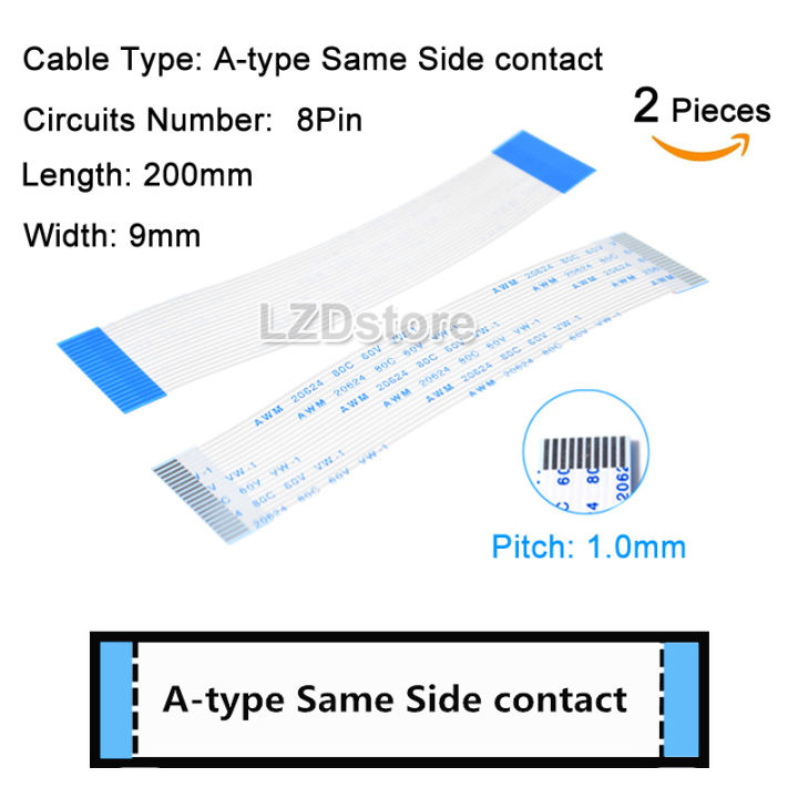 ริบบิ้น-fpc-2ชิ้นสายแบนยืดหยุ่นได้ระยะพิทช์1-0มม-ความยาว200มม-ชนิด-a-type-อุปกรณ์ทำเครื่องประดับ8p-14p-24p-26p-สาย-ffc-8pin-24pin-14-26pin-20ซม-awm-20624-80c-vw-1-60v