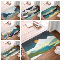 Blue Mountain Oil painting Car Entrance Doormat Bath Floor Rugs Absorbent Mat Anti-slip Kitchen Rug for Home Decorative