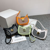 【cw】 New Houndstooth Bag for Women 2022 Spring and Summer New Shoulder Bag Korean Fashion Advanced Texture Contrast Color Underarm Bag