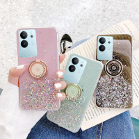 เคสโทรศัพท์มือถือ VIVO Y27 Y78 V29น้ำหนัก5กรัม4GG 2023โปร่งใสใหม่พร้อมขาตั้งมีห่วงรูปเกล็ดหิมะแวววาวฟอยล์สีทองเคสนิ่ม TPU VIVOV29ฝาครอบป้องกัน5กรัม