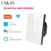 UNKAS No Neutral Wire Required 1 2 3 4 Gang Wifi Wall Light Touch Switch EU 220V Tuya Smart Home Support Alexa Google Home