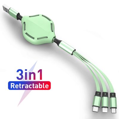 （SPOT EXPRESS） Retractable 3in1USB Type CUSB 8 Pinfor IPhoneCharger110cm 2ACharging สาย USB C